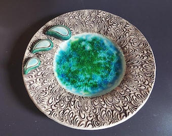 Large bird bath/bowl 31 cm with crystal glass glaze, ceramic