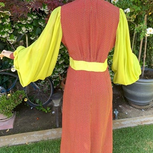 1940s Red Rayon Lime Giant Bishop Balloon Sleeve REPRO Dress image 3