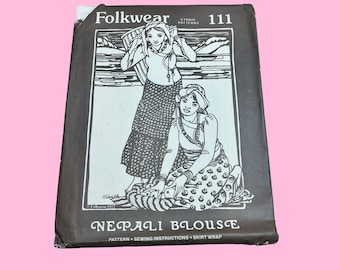 Vintage 1980s Folkwear Historical Costuming Nepali Blouse Sewing Pattern