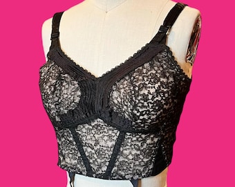 Vintage 1950s Black Lace 34C Structured Bra