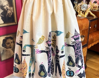 RARE 1950s Atomic Print Scarecrow Novelty Border Print Gathered Skirt