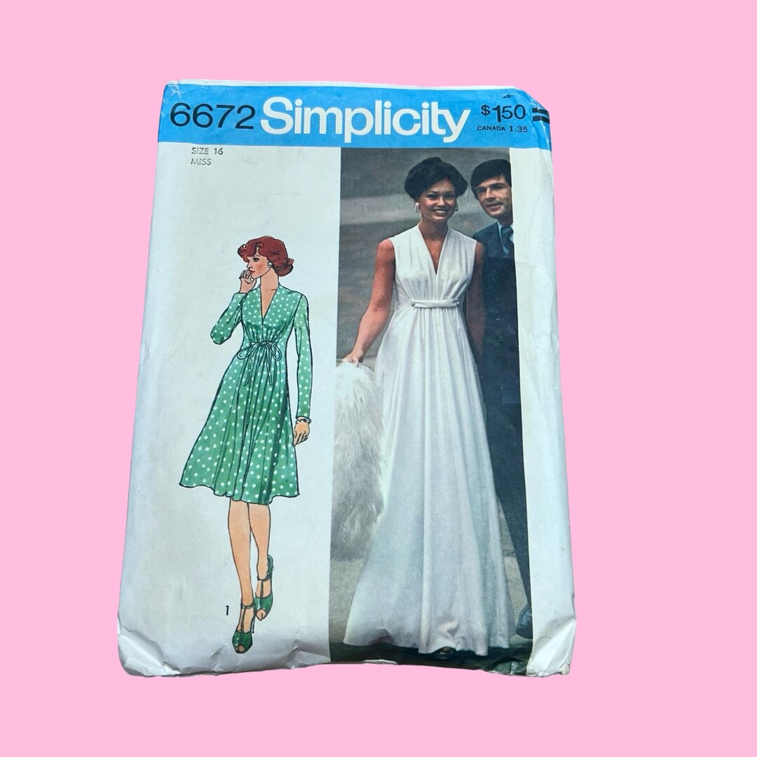Vintage Simplicity 1970s Maxi Midi Dress Tie Front V Neck Sleeveless ...