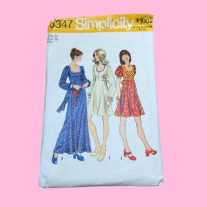 Vintage 1970s Simplicity 5347 Sewing Pattern Womens Empire Waist Maxi Dress Puff Sleeve Cottagecore Prairie Smock Dress Size 12 Bust 34