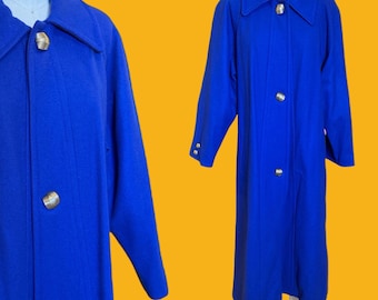 Cobalt Velvet Overcoat, Mod Vintage Overcoat, Bright Blue Open