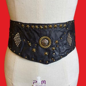 Vintage Patchwork Leather Belt Gold Stud Trim Art To Wear Statement Belt L Leather Patchwork Belt - Etsy main image 3