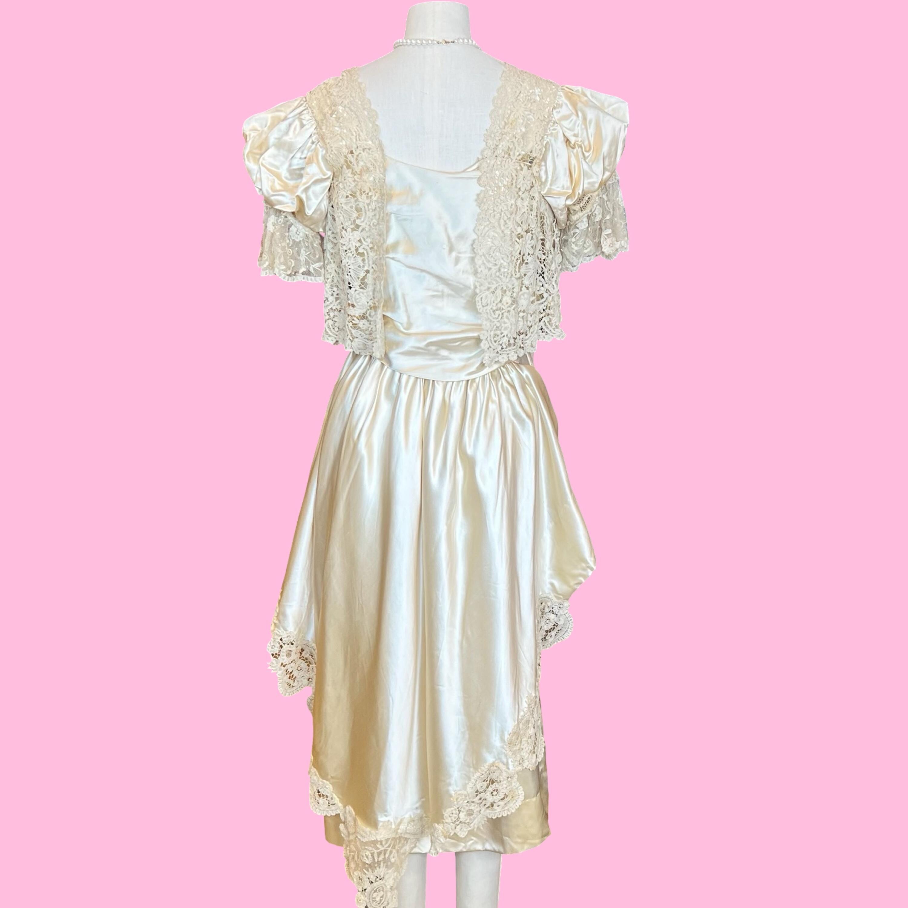 Antique Vintage 1920s Silk Satin Ivory Draped Puff Sleeve Tiered Floral ...