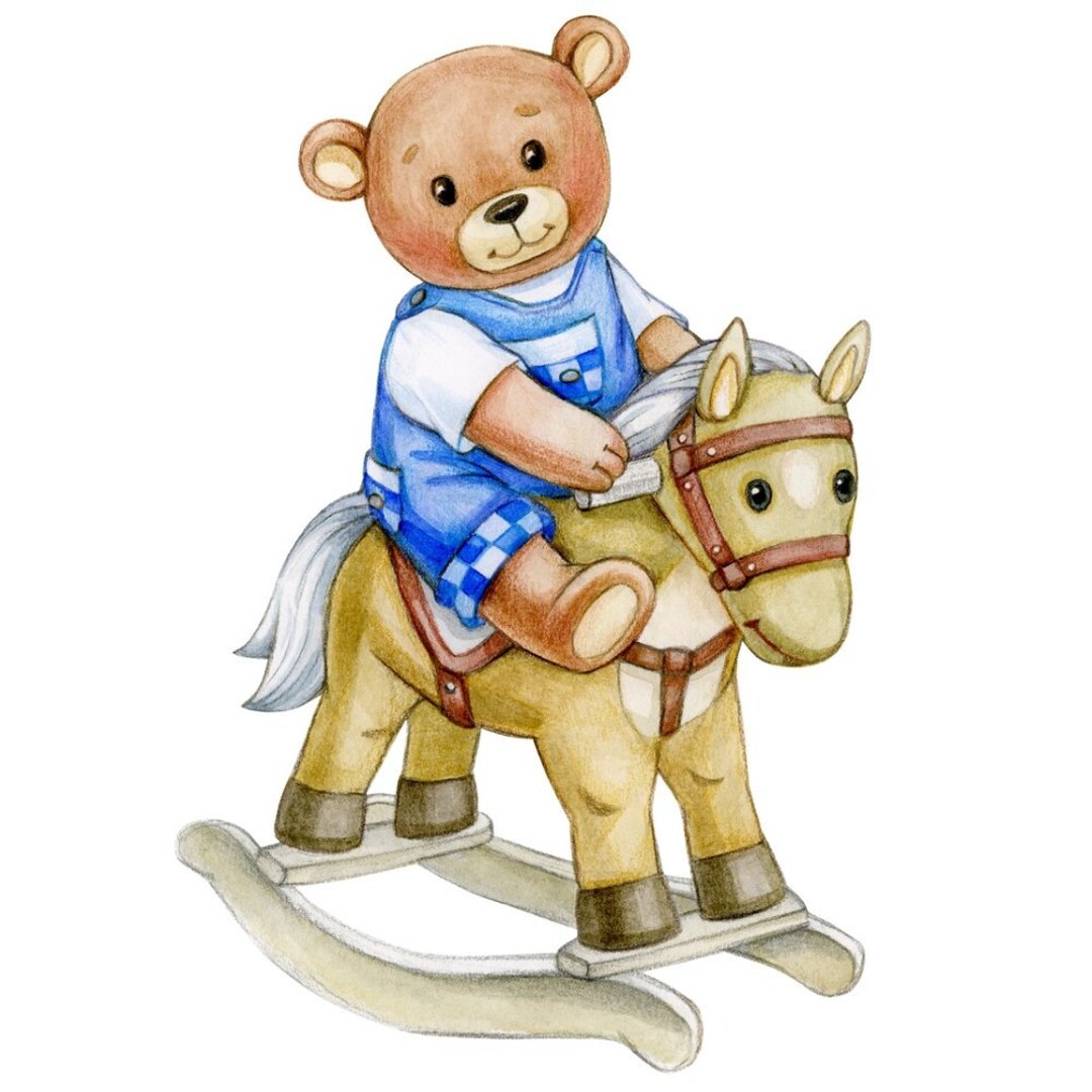 Teddy Bear on Rocking Horse Fabric Panel - Etsy