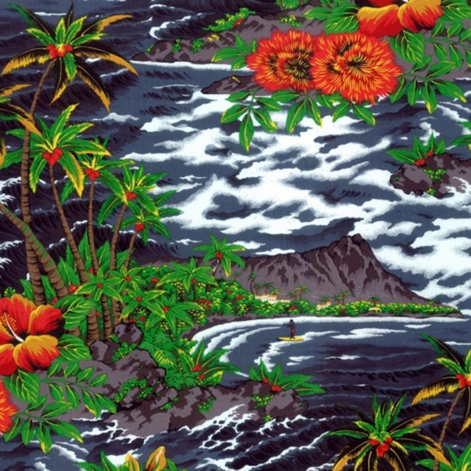 Hoffman Tropical Island Fabric Charcoal Etsy