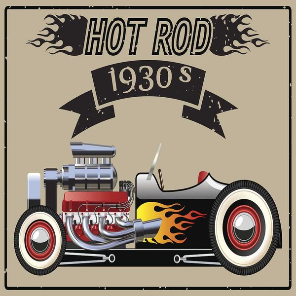 1930's Hot Rod Fabric Panel - Multi