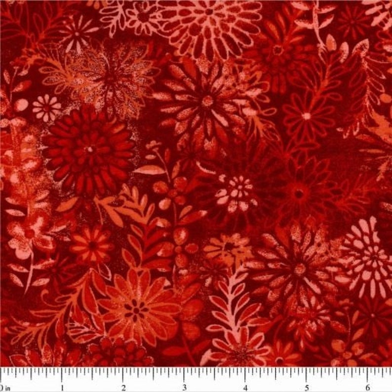 108 Tonal Floral Quilt Backing Fabric Red Etsy