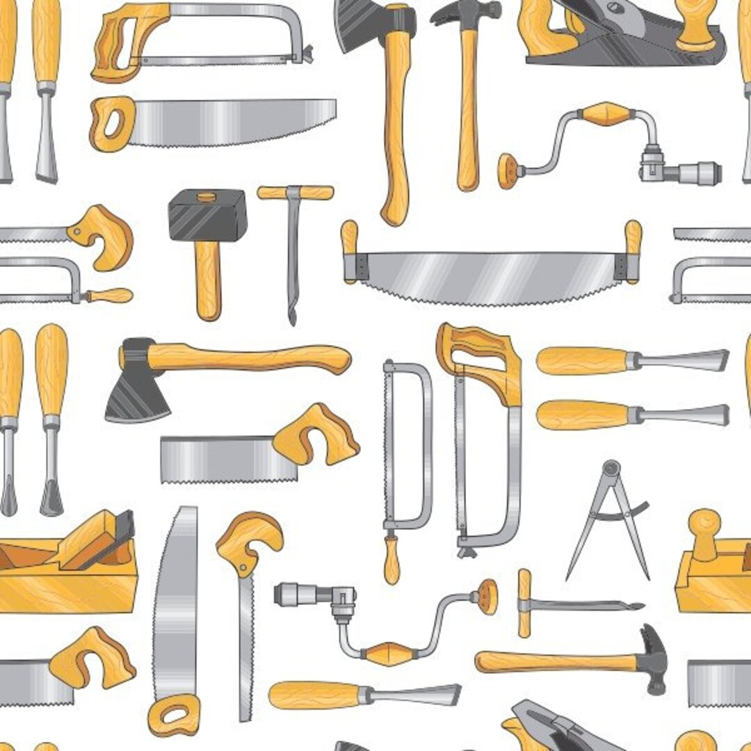 Carpentry Tools Fabric White Etsy