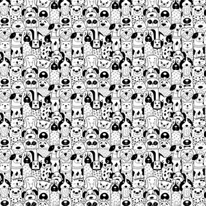 Packed Doodle Dogs Fabric - Black