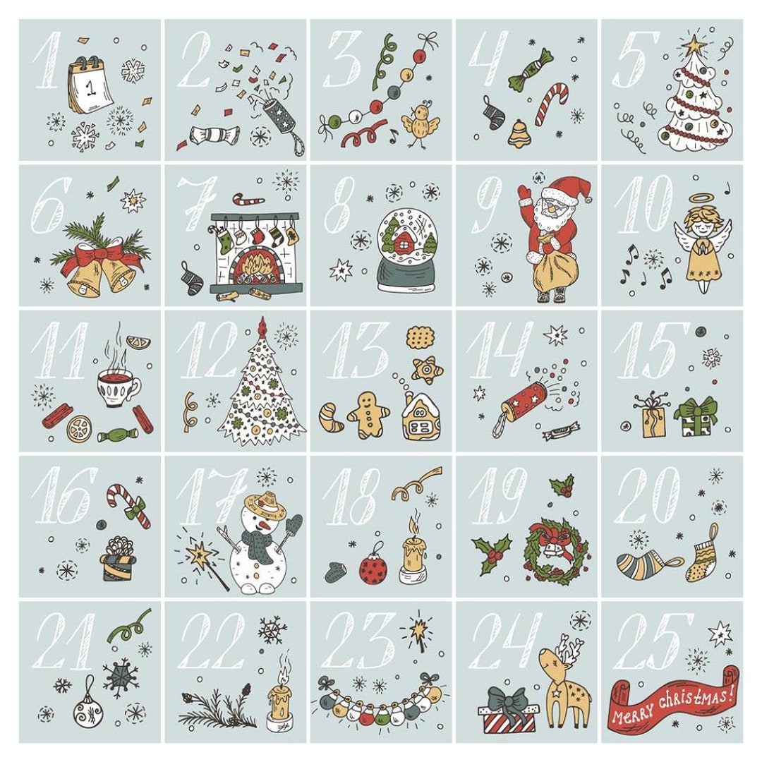 Christmas Doodles Advent Calendar Fabric Panel Green -  Ireland