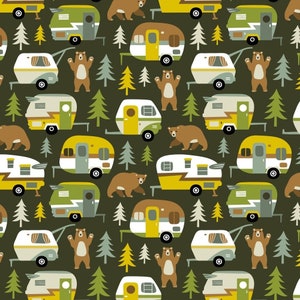 Camping With Bears Fabric - Green