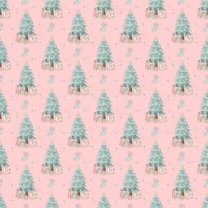 Elegant Nutcracker Christmas Trees with Candy Canes Fabric - Pink