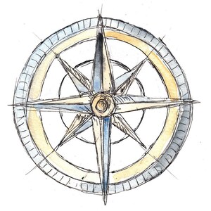 Watercolor Compass Fabric Panel