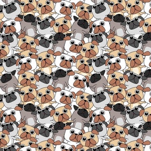 Packed Cartoon Pugs Fabric