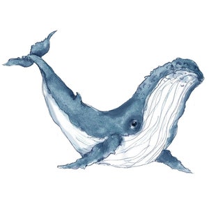 Watercolor Humpback Whale Fabric Panel