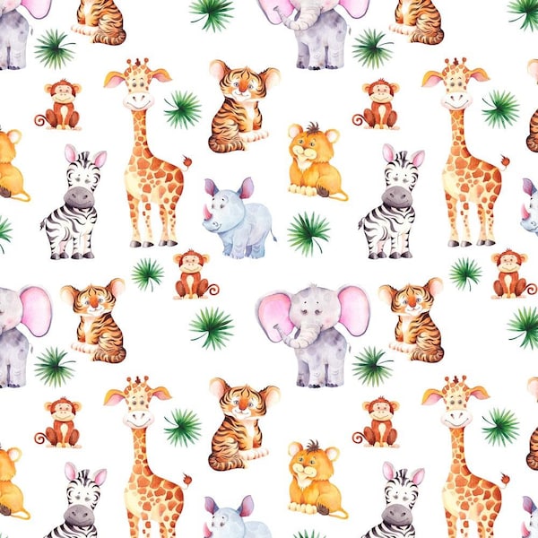 Watercolor Cute Safari Animals Fabric