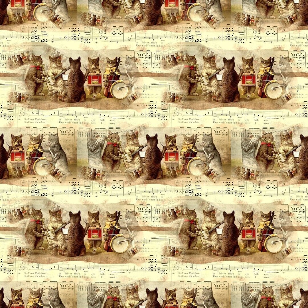 Cat Orchestra & Sheet Music Fabric Etsy