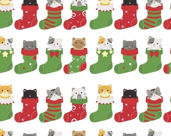 Cats For Christmas Fabric - White