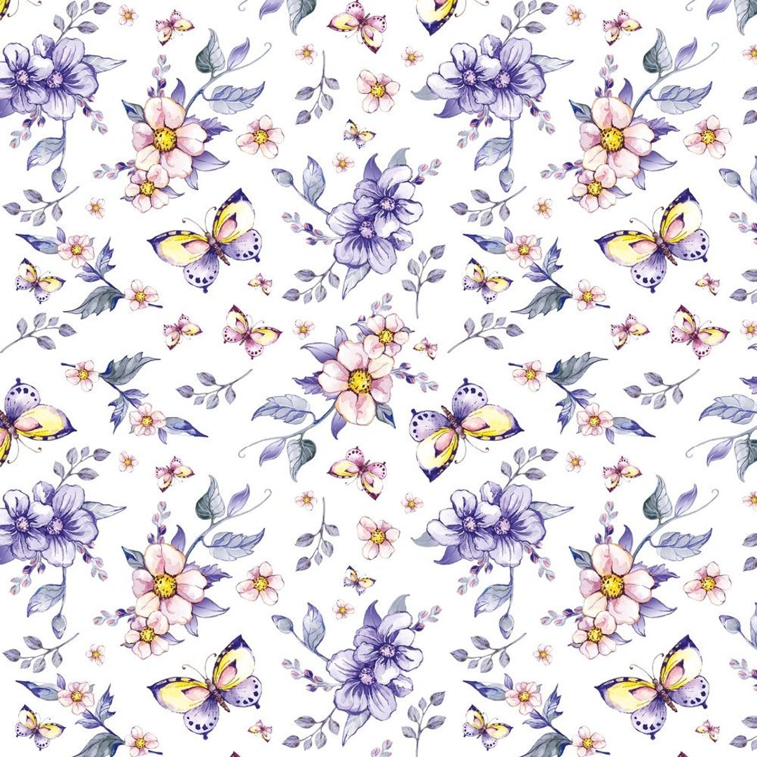 Purple Butterflies & Florals Fabric - Etsy