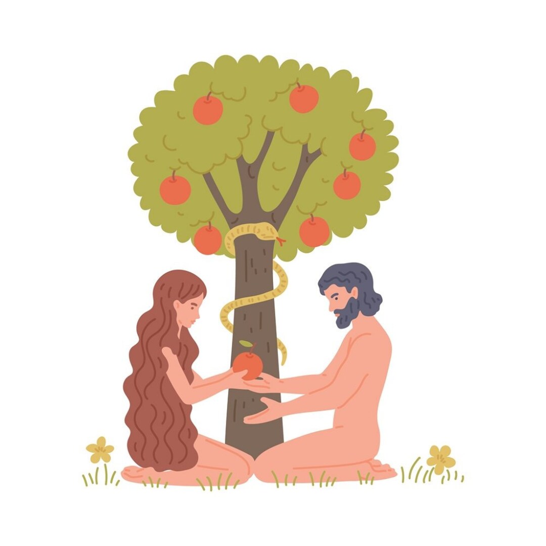 Adam and Eve at the Apple Tree Cartoon Fabric Panel - Etsy
