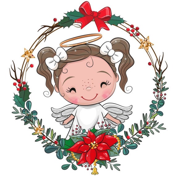 Cartoon Angel in Christmas Wreath Fabric Panel - Etsy Cartoon Angel in Christmas Wreath Fabric Panel - Etsy