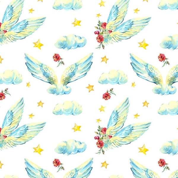 Vintage Watercolor Angel Wings Fabric
