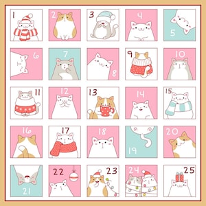Christmas Cats Variation 2 Advent Calendar Fabric Panel
