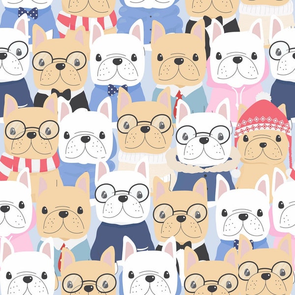 Packed French Bulldog Dogs Fabric