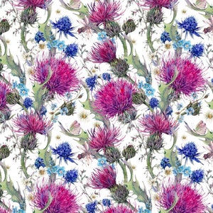 Watercolor Thistles & Wildflowers Fabric