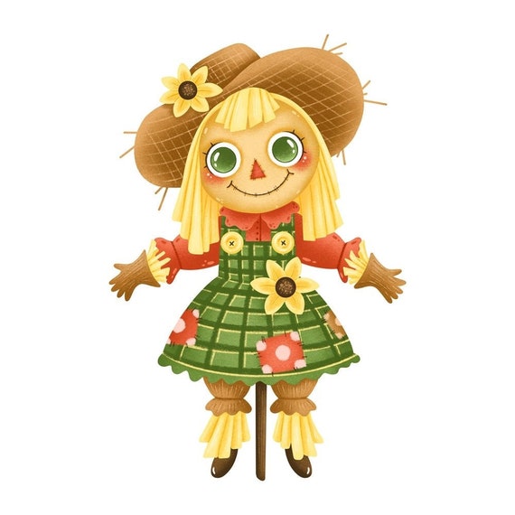 Cartoon Girl Scarecrow Fabric Panel Multi - Etsy