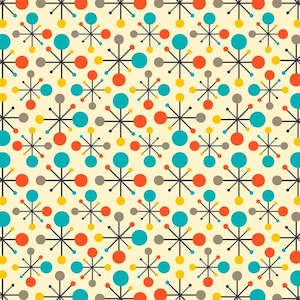 Mid-Century Atomic Stars Fabric - Beige