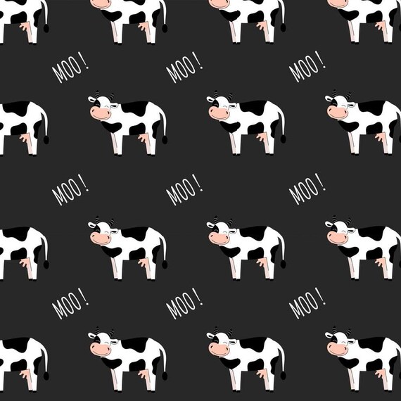 Moo Cow Fabric Black Etsy