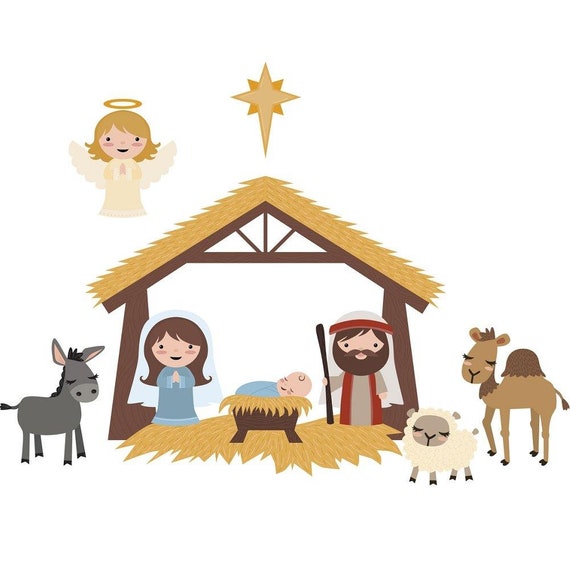 Cartoon Nativity Scene Fabric Panel White - Etsy UK