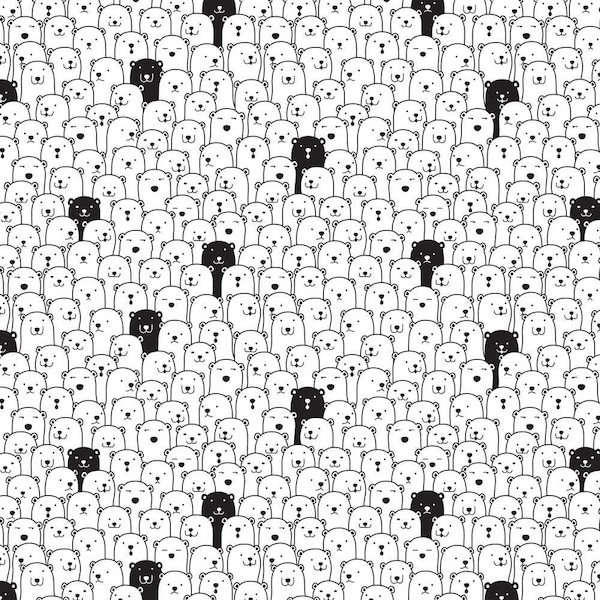 Packed Polar Bear Fabric - Black