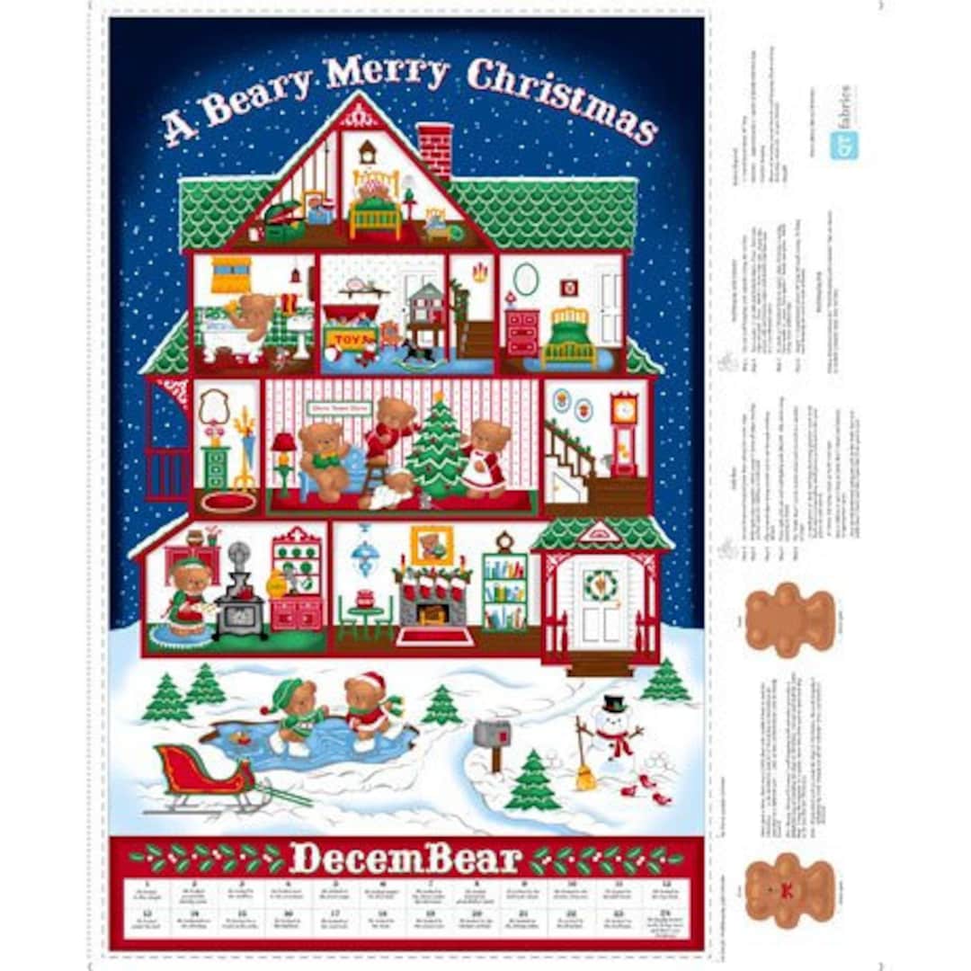 Beary Merry Christmas Advent Calendar Fabric Panel 36in Etsy