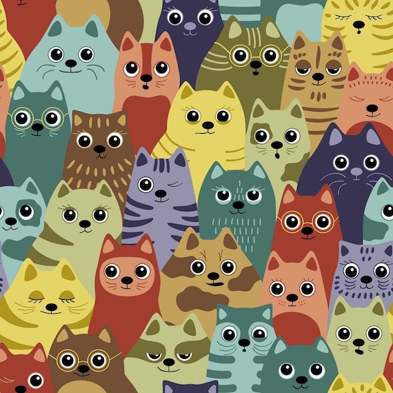 Packed Cat Breeds Fabric Multi - Etsy