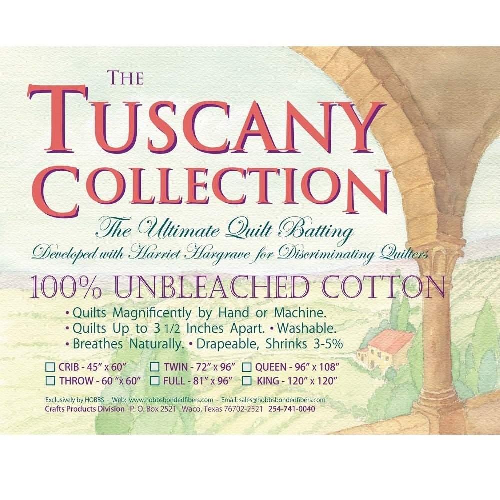 Tuscany Collection 100% Unbleached Cotton King Quilt Batting, Hobbs #TU120