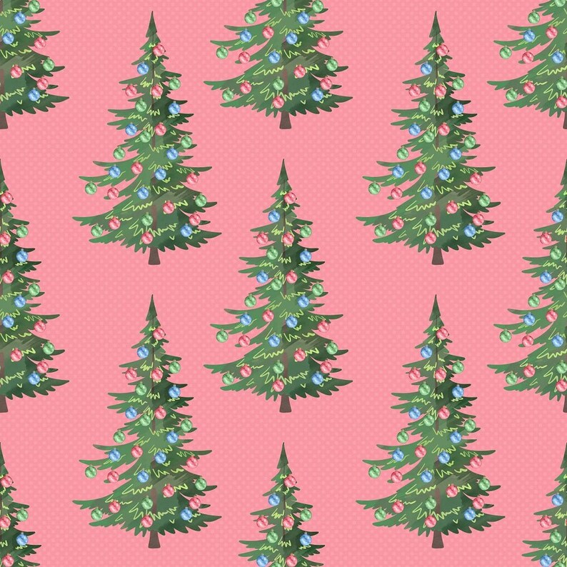 Christmas Trees on Dots Fabric Pink - Etsy