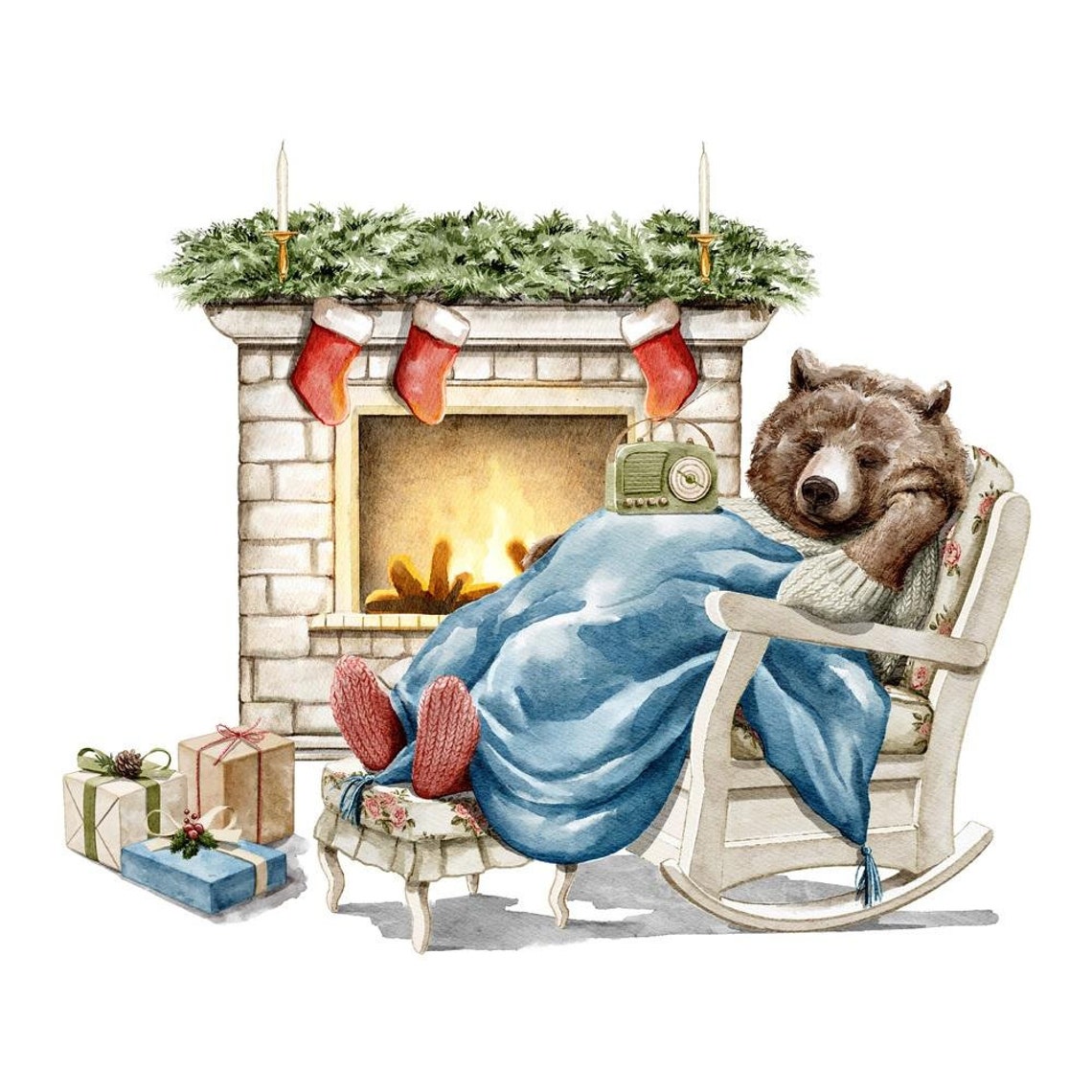 Bear Sleeping by Fireplace Fabric Panel - Etsy