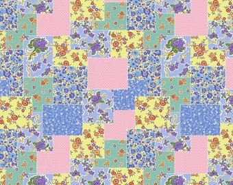 Floral Patchwork Fabric - Blue