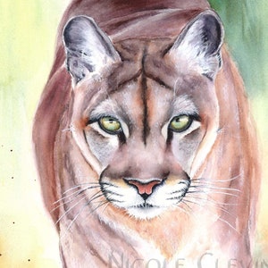 Cougar Mountain Lion Watercolor Painting - Watercolor Print - Mountain Lion Art - Mountain Lion Print - North American Wildlife Art -