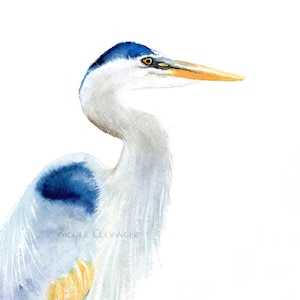 Great Blue Heron Watercolor - Fine Art Print of a Great Blue Heron. Coastal bird home decor - wall art.