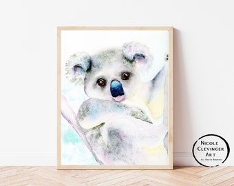 Baby Koala Watercolor Painting Print -  art, animal, nursery art, home decor, wall art, wildlife, nursery wall art, koala lover