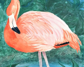 PINK FLAMINGO ART, Original Watercolor -or- Giclée Print, Tropical Art, Florida Bird Art