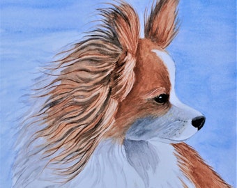 PAPILLON ART PRINT, Giclee Art Print, from Original Watercolor Painting, Gift for Papillon Lover