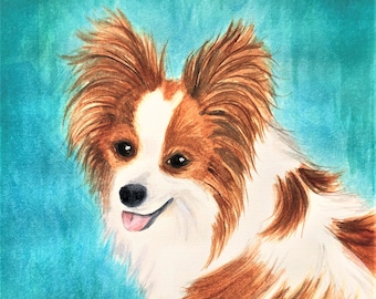 パピヨンの肖像画 LA シェパードの絵画 8x8 犬のアートのキャンバス