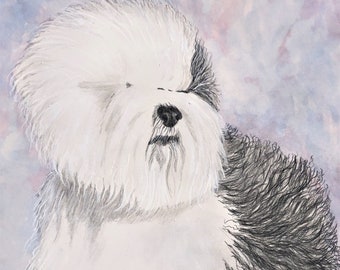 OLD ENGLISH SHEEPDOG Art, Original Watercolor Painting -or- Giclée Art Print, Gift for Sheepdog Lover